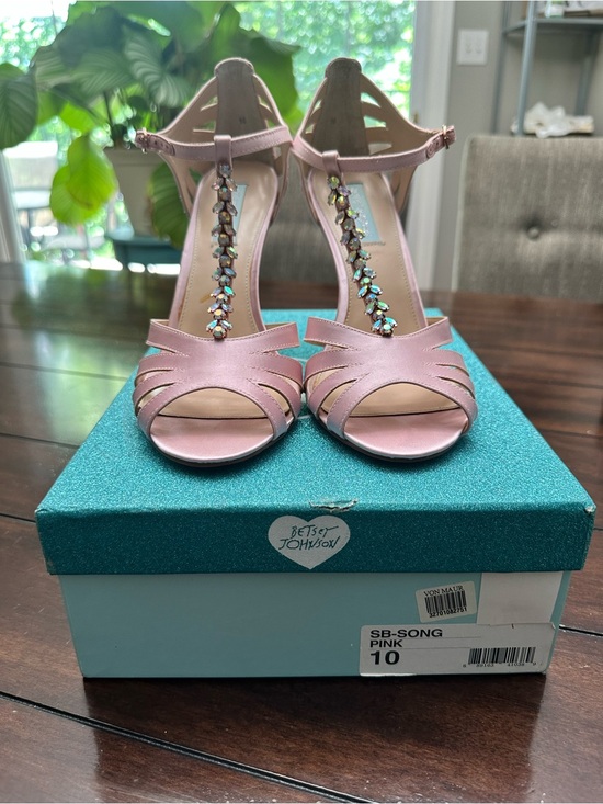 Betsey Johnson Shoes - Betsey Johnson Pink Jeweled T-Strap Open-Toe Heels